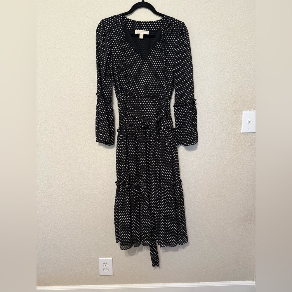 Michael Kors Black and White Long Sleeve Dress